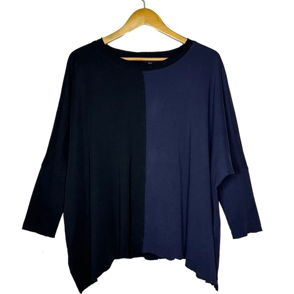 PLANET by Lauren G Pima Cotton Two Tone Crew Swing  Tee Black Midnight OS - Picture 2 of 6